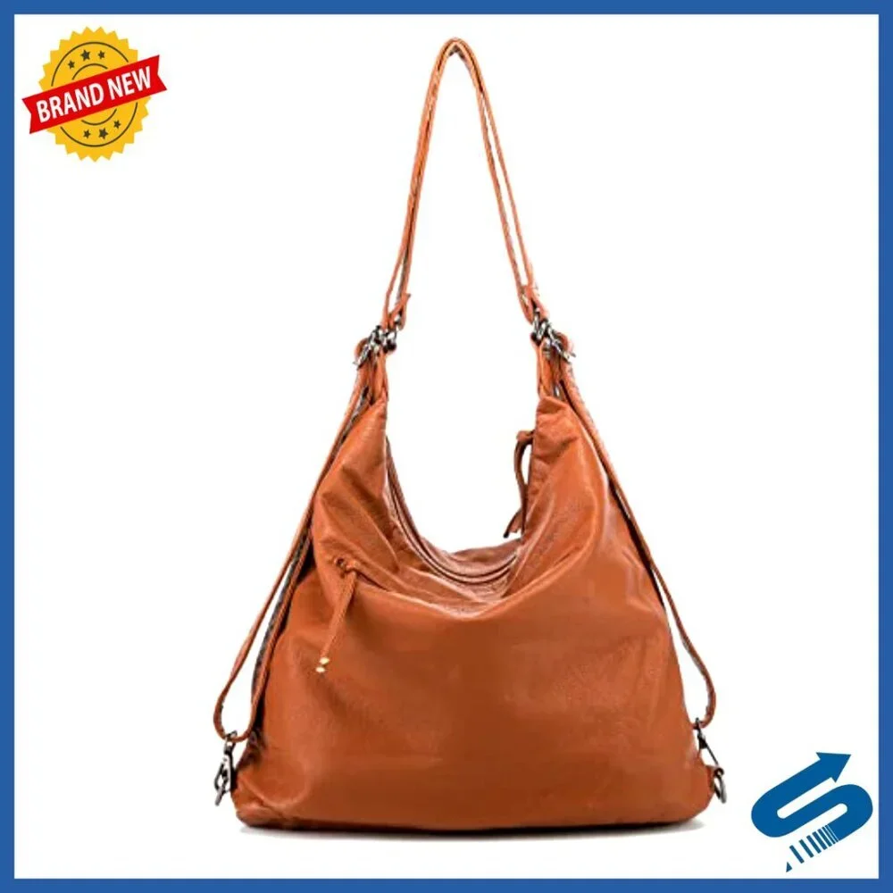 Large Hobo Tote Convertible Crossbody Backpack PU Leather Multi-Purpose Bag